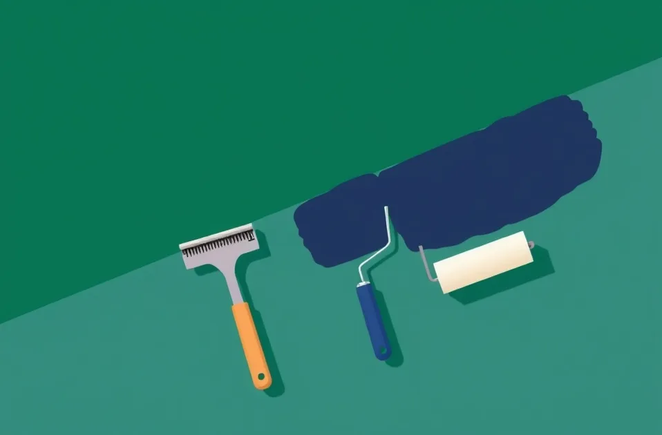 Outils de peinture disposés dans l'ordre des étapes du chantier
