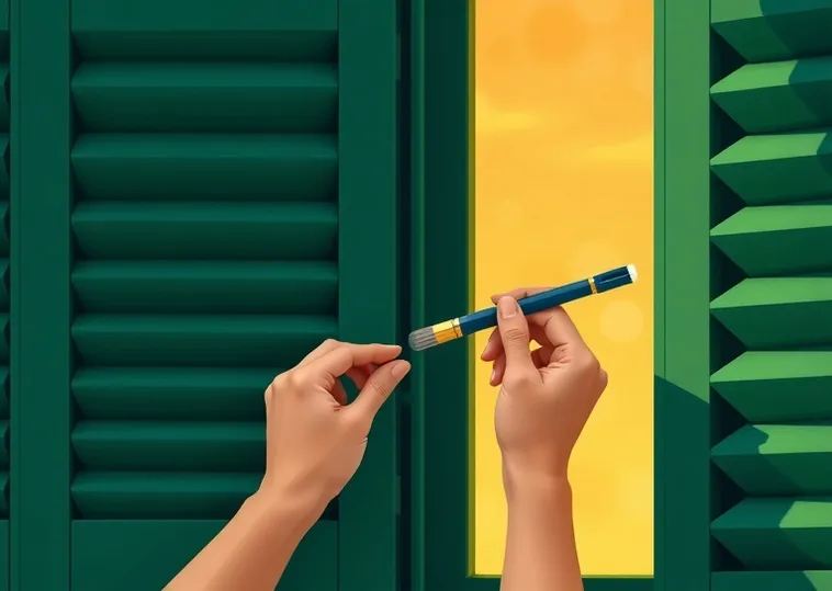 Mise en peinture au pinceau de volets et d'encadrements en bois